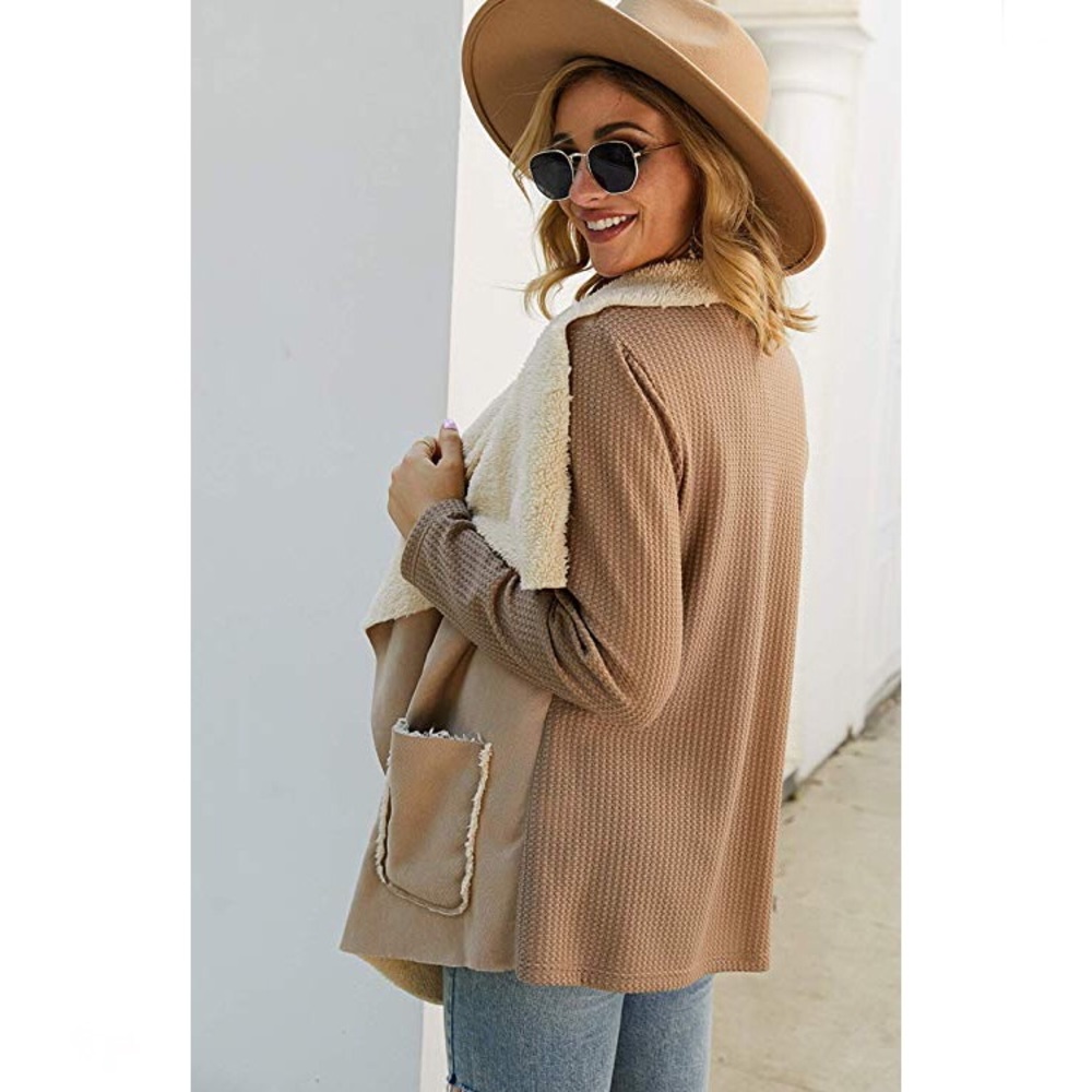Beige faux fur lapel Cardigan - Picture 2 of 3